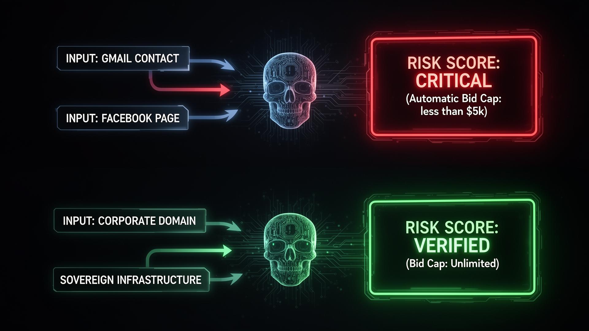Vendor risk algorithm flowchart showing how digital inputs determine bid caps